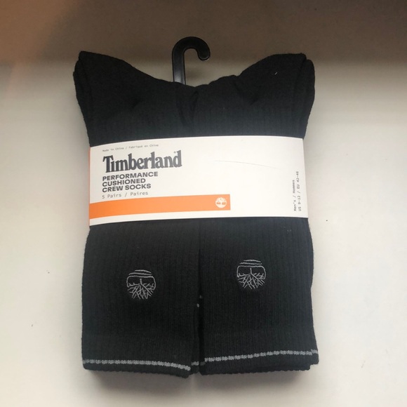 Timberland Other - New Timberland Socks 5 Pair Package Mens Black Cushioned Crew Socks Shoe Sz 9-12